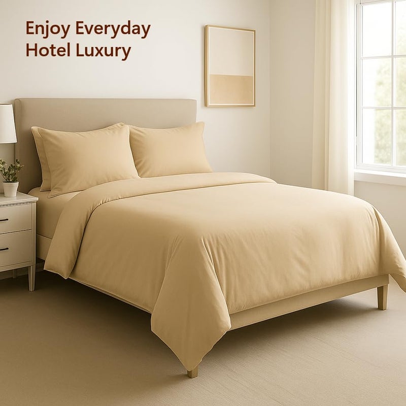 Peru Pima 415 Thread Count Percal King/Cal King Duvet Cover Set - 100% Peruvian Pima Cotton, 3 Piece (1 Cover, 2 Pillowcases) - Cooling, Crisp, Deep Pocket, Hotel Quality Bedding - Latte - Image 3